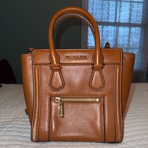 Michael Kors Brown Leather Colette Zip-Top Satchel Bag Crossbody